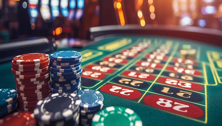 Craps table with dice